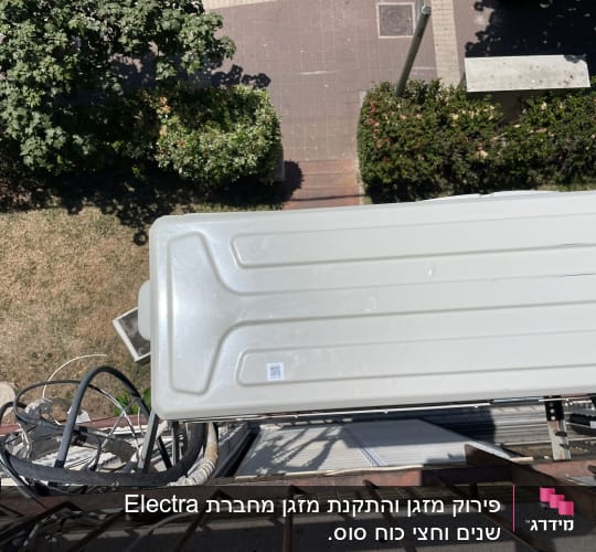 יחידת מזגן חיצונית מותקנת על קיר עם כבלים
